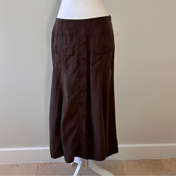 Marks & Spencer Dresses & Skirts - Marks & Spencer Women’s Size 8 Brown Button-Front Maxi Skirt Linen Blend Safari